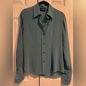 Women's New York & Company Semi Sheer Blue Button Down Long Sleeved Blouse